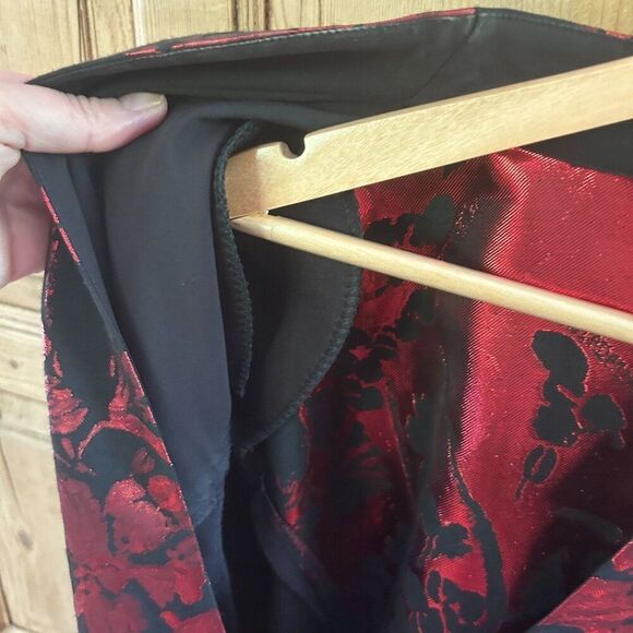 Misook 1X Red Black Evening Jacket Blazer Mature Plus Shimmer Floral 3/4 Sleeves - Picture 5 of 11